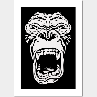 Wild Gorilla Face Minimal Black and White Posters and Art